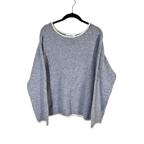 Retro Knit Sweater M Blue Coastal Nautical Preppy Old Money Neutral Classic Chic - Picture 1 of 9